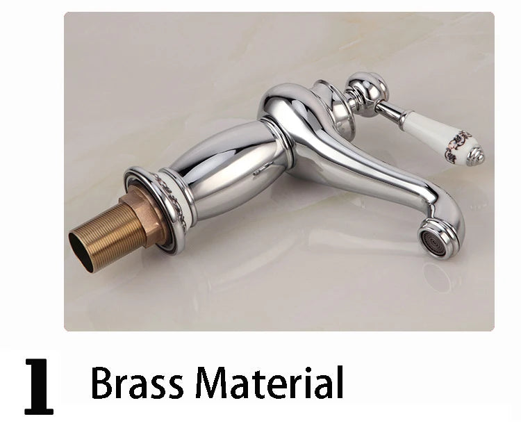 Retro European Bathroom Basin Faucets Gold Mixer Tap Ceramic Decoration Plating Chrome Single Handle Hot And Cold Deck Mounted