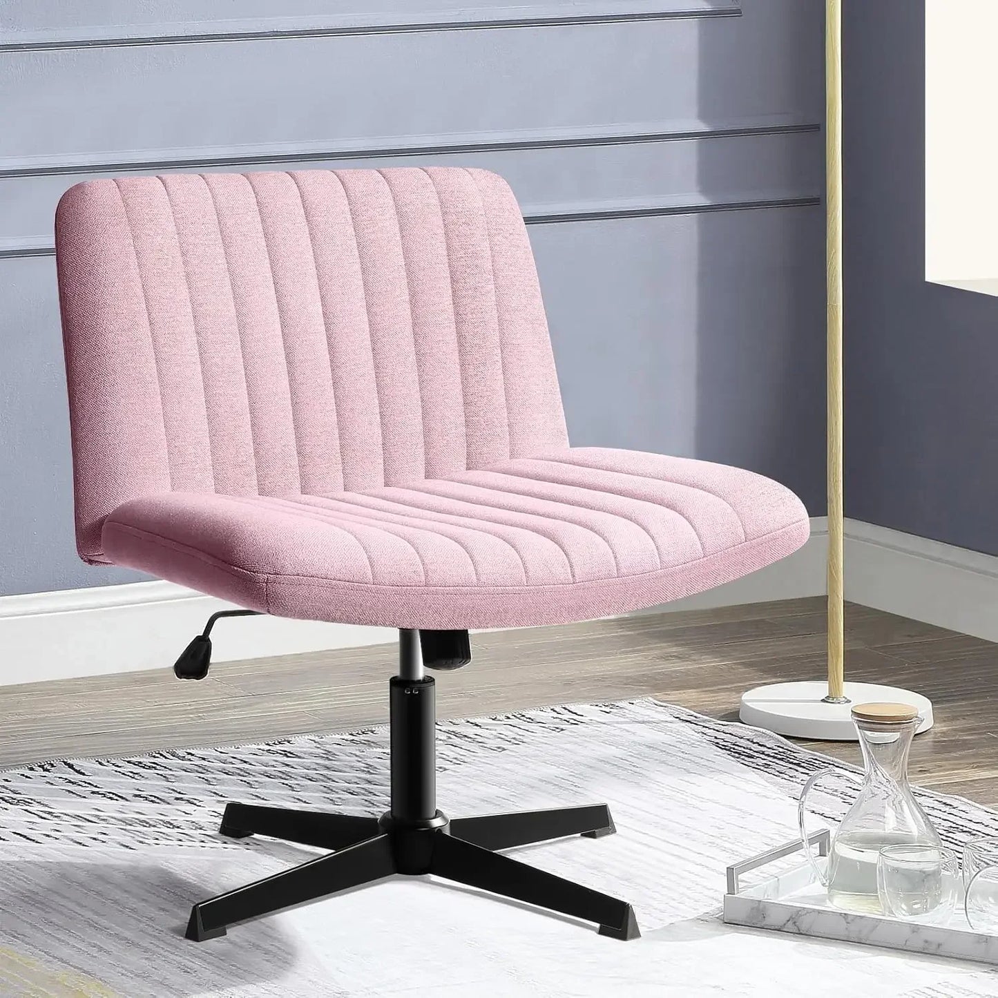 Criss Cross Chair,Armless Cross Legged Office Desk Chair No Wheels,Fabric Padded Comfy