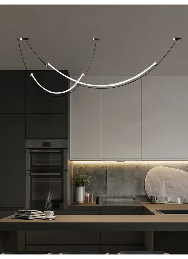 Nordic Line Led Pendant Lights for Living Dining Room Bar Counter Black Chandelier Home Decoration Lighting Suspension Design