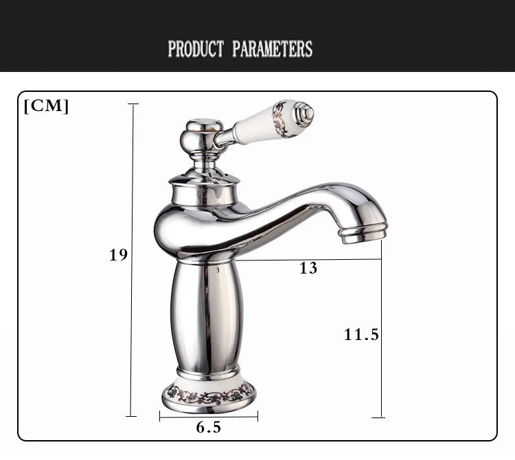 Retro European Bathroom Basin Faucets Gold Mixer Tap Ceramic Decoration Plating Chrome Single Handle Hot And Cold Deck Mounted