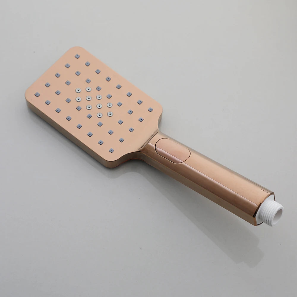 ZAPPO Solid Brass Rose Golden Shower Faucet Set Pink Bathroom Bathtub Mixer Rainfall Spray Hand Square Shower Shower Facuets