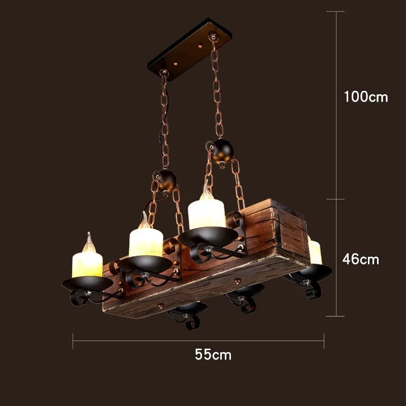 Antique Industry Vintage Wood E27 LED Ceiling Chandelier