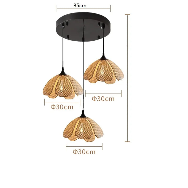 IWHD Rattan Wicker Petal LED Pendant Lights Fixtures Home Indoor Decor Bedroom Dining Living Room Light Japanese Style Hanglamp