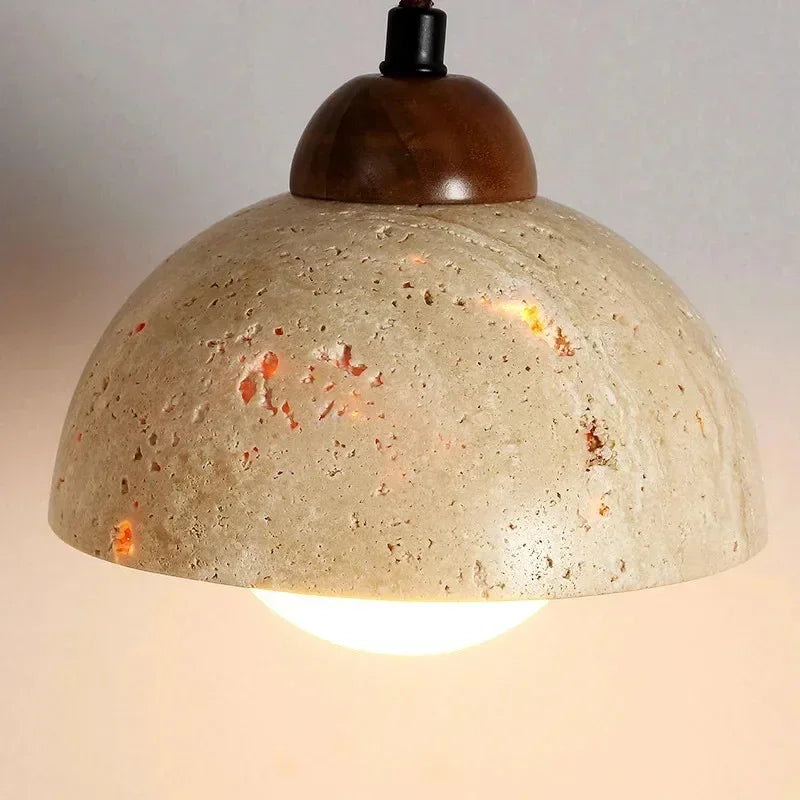 Stone Pendant Lamp Wood Hanging Light