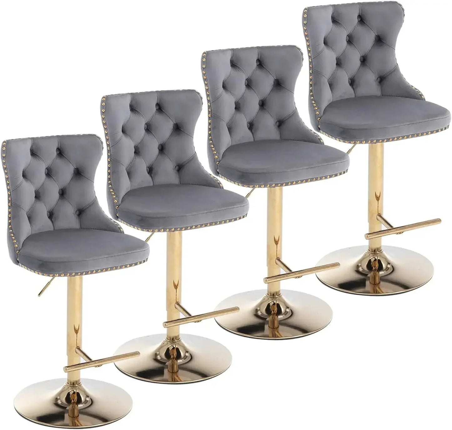 Velvet Button Tufted Stools Counter Height Bar Stools Set of 4