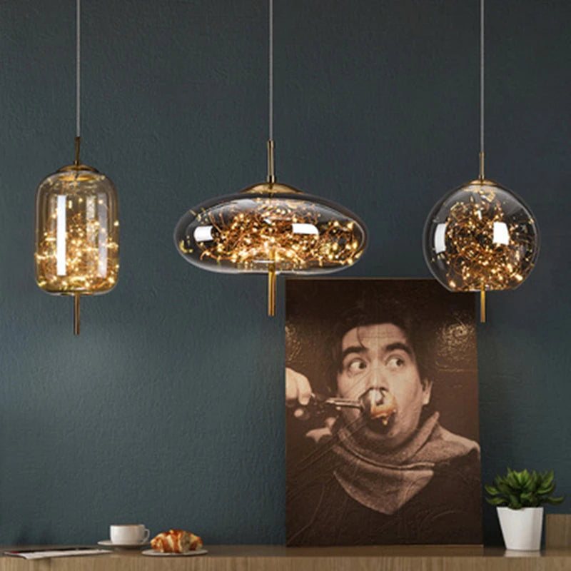 Nordic Bedside Led Glass Pendant Lights For Bedroom Bar Dining Living Room Amber Hanging Light Fixture Pendant Lamp
