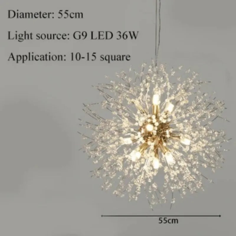 Nordic Dandelion Long Led Chandelier for Dining Room Light Fixture Snowflake Suspension Living Room Pendant Lamp Indoor Lighting