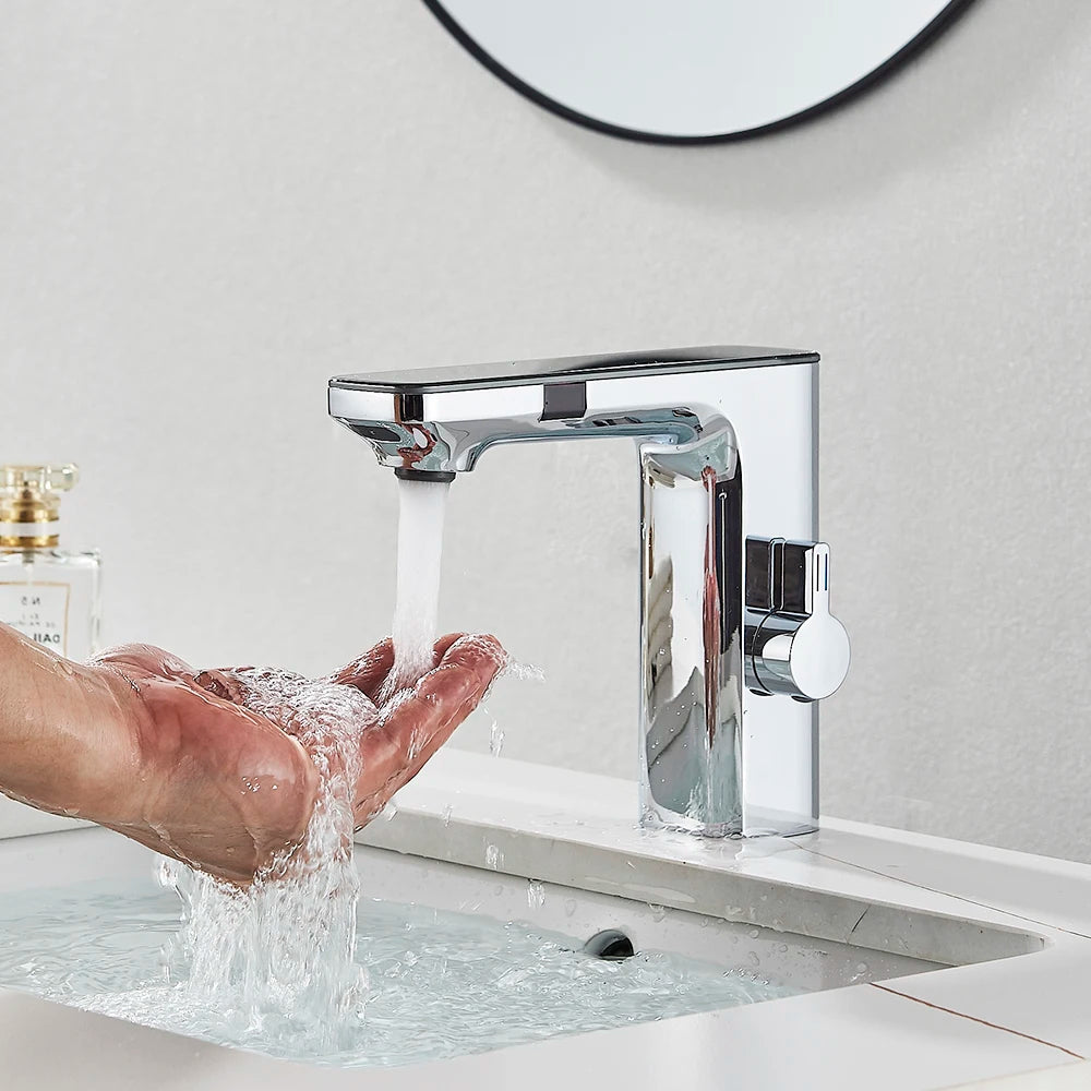 Black Gray Smart Sense Faucet Touchless Digital Display Basin Mixer Battery Power Hot Cold Mixed Water Inductive Bathroon Tap