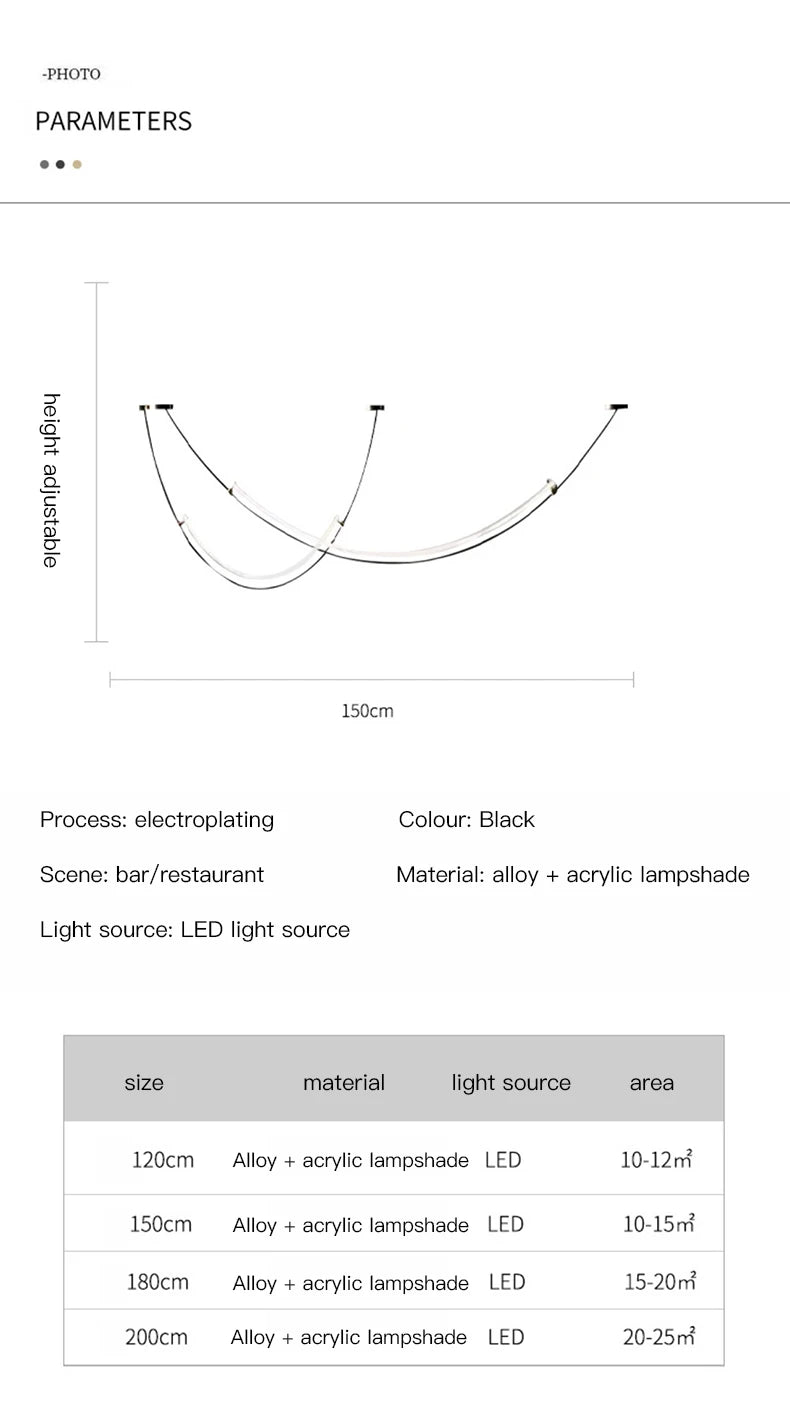 Nordic Line Led Pendant Lights for Living Dining Room Bar Counter Black Chandelier Home Decoration Lighting Suspension Design