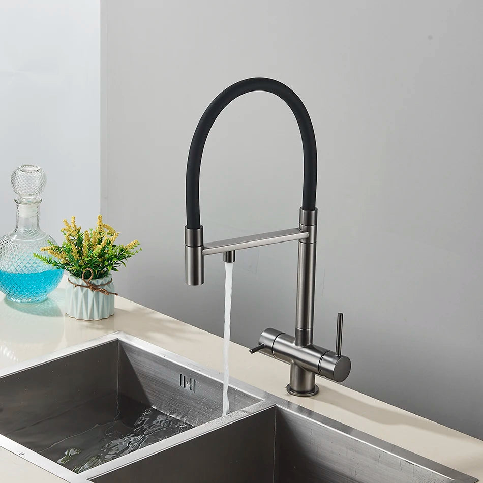 Kitchen Water Filter Faucet Dual Spout Pure Drinking Water Mixer Tap Rotation Water Purification Feature Taps Kitchen Crane
