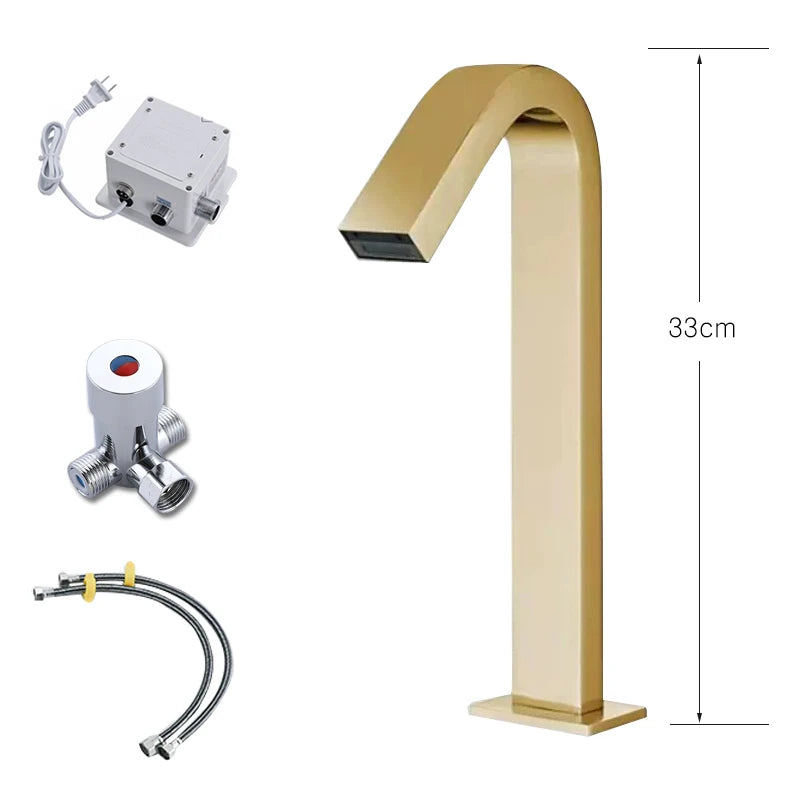OXG Black/Chrome Smart Sensor Basin Faucet Automatic Sensor Waterfall Basin Sink Faucet Bathroom Faucet Washbasin Faucet