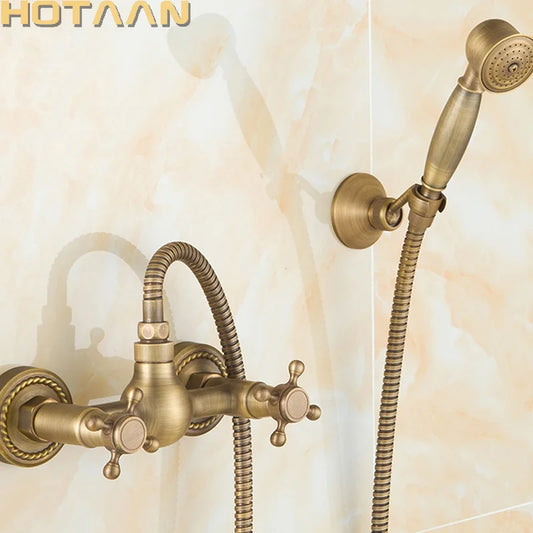 Antique Brass Bath Wall Mounted Hand Held Shower Kit