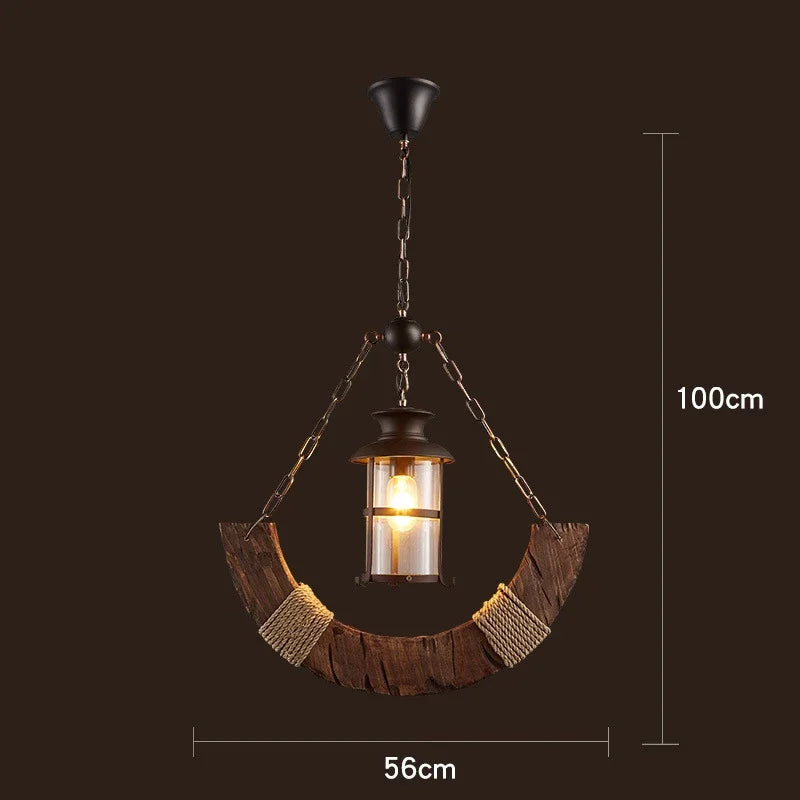 Antique Industry Vintage Wood E27 LED Ceiling Chandelier