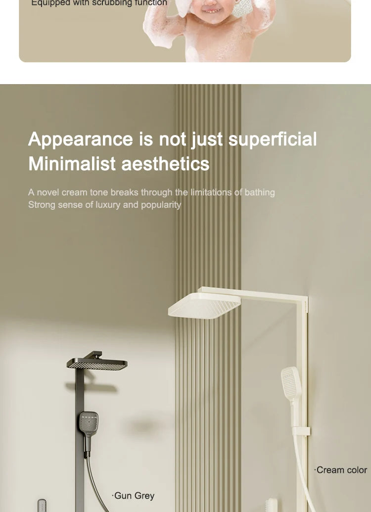 Milk White Shower Thermostat Shower Set Home Digital Display Shower Fine Copper Bath Pressurized Bathroom Shower Nozzle