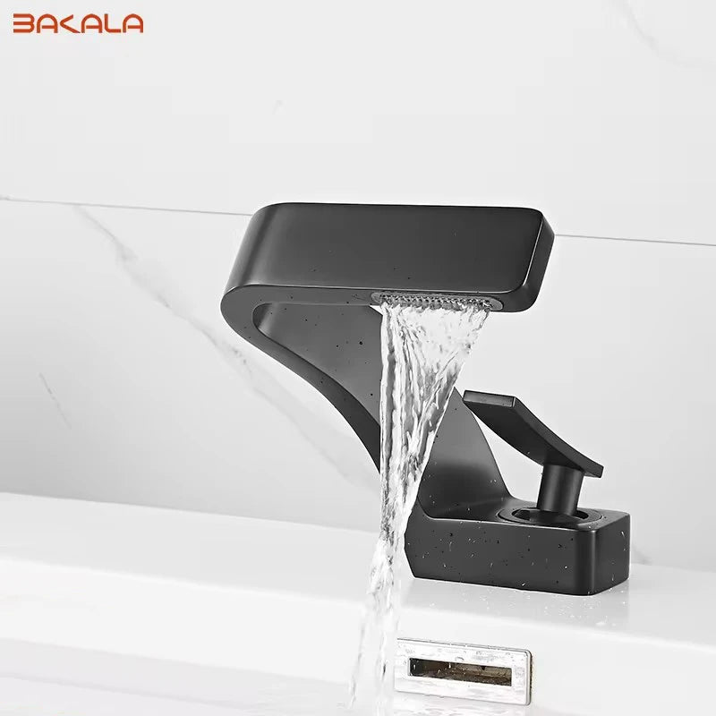 BAKALA Bathroom Deck Mounted Basin Faucet Black Sink Tap Single Hole Water Tap Hot and Cold Mitigeur Salle De Bain Mixer Faucet