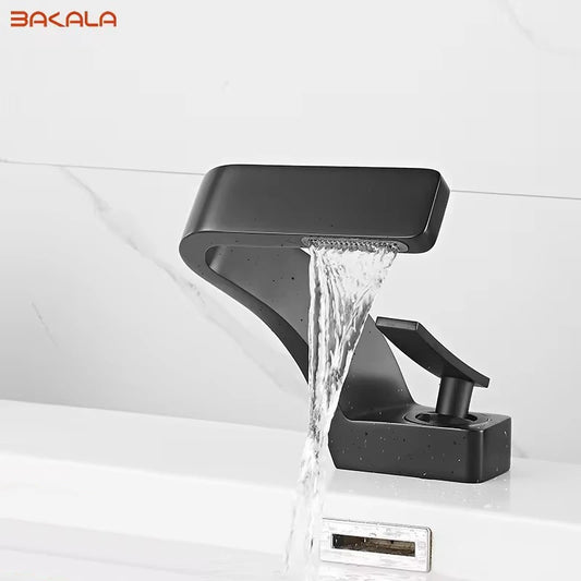 BAKALA Bathroom Deck Mounted Basin Faucet Black Sink Tap Single Hole Water Tap Hot and Cold Mitigeur Salle De Bain Mixer Faucet