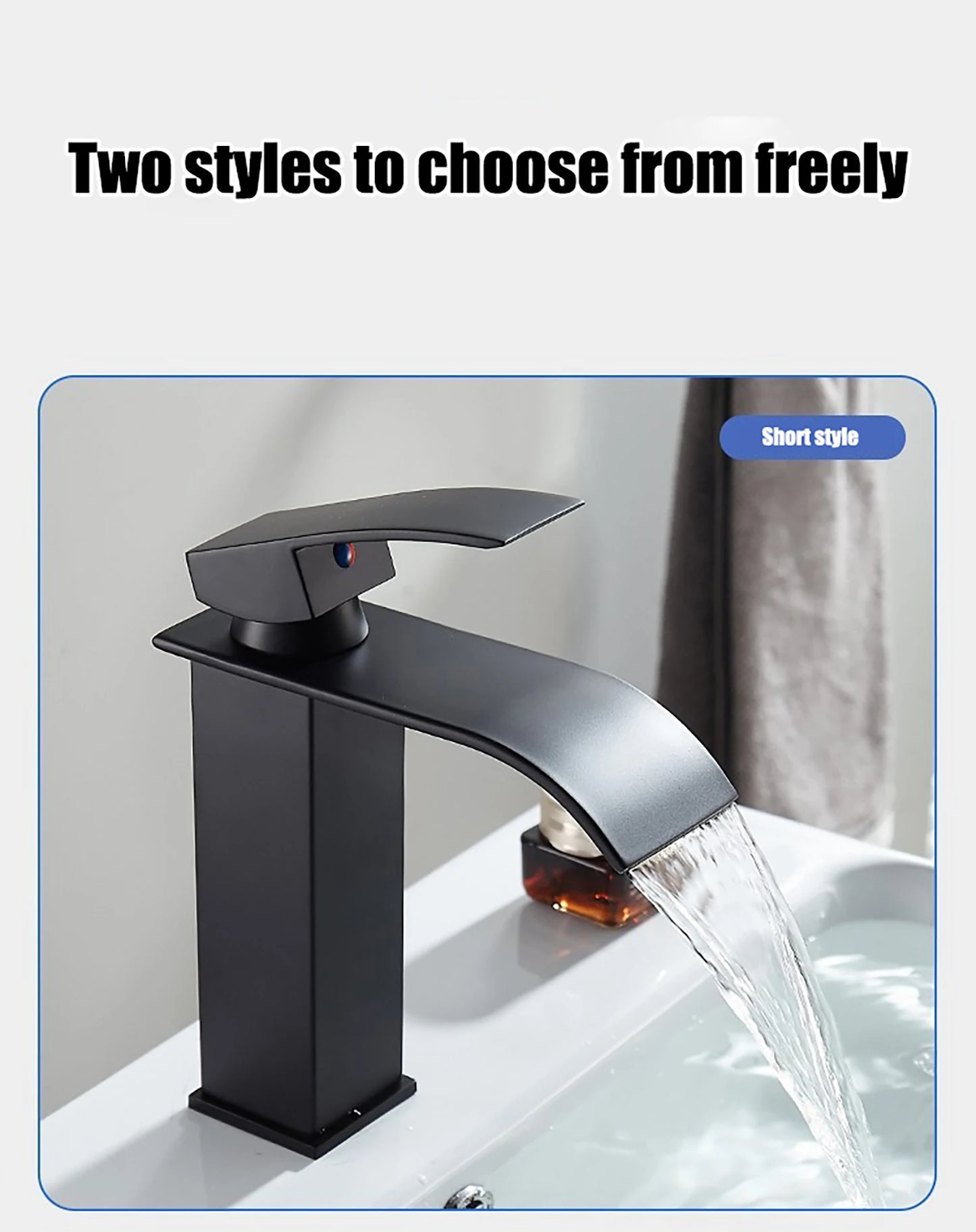 Waterfall style washbasin faucet black cold and hot all copper bathroom kitchen washbasin basin bathroom household use