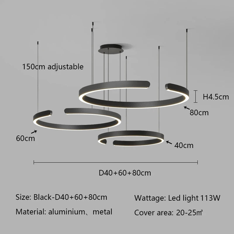 Modern Minimalist Semicircular Ring Led Chandelier For Lighting Living Dining Room Pendant Light Bedroom Hanging Lamp Luminarias