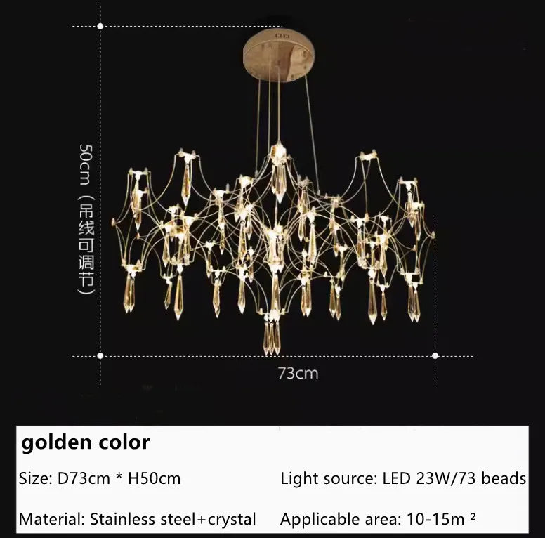 Nordic modern luxury crystal chandelier dining room bedroom LED light firefly luxury living room decoration LED chandelier