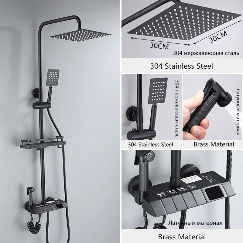 OXG Shower Faucet Bathroom Rain Shower Faucet Set With Digital Display,Rain Shower Column,Bidet Faucet 25C/30CM Watering Can