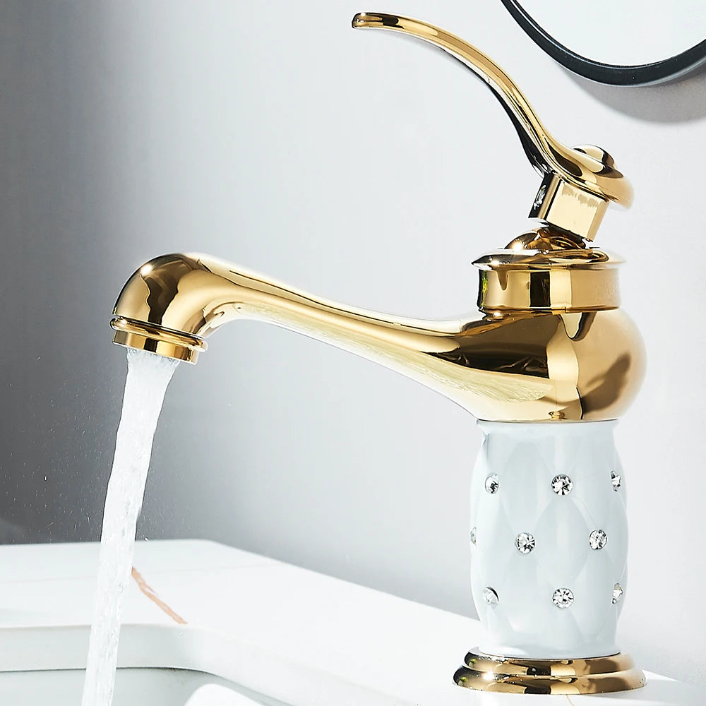 Bathroom Sink Faucets Diamond Gold Basin Faucet Single Handle Mixer Tap Hot Cold Water Mixer Water Crane