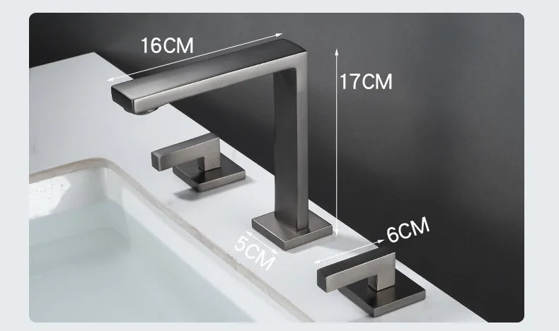 Three Hole Basin Faucet Brass Gun Grey Bathroom Faucet Cold and Hot Water Black Mixer Tap 3 Pieces Bathtub torneiras de cozinha