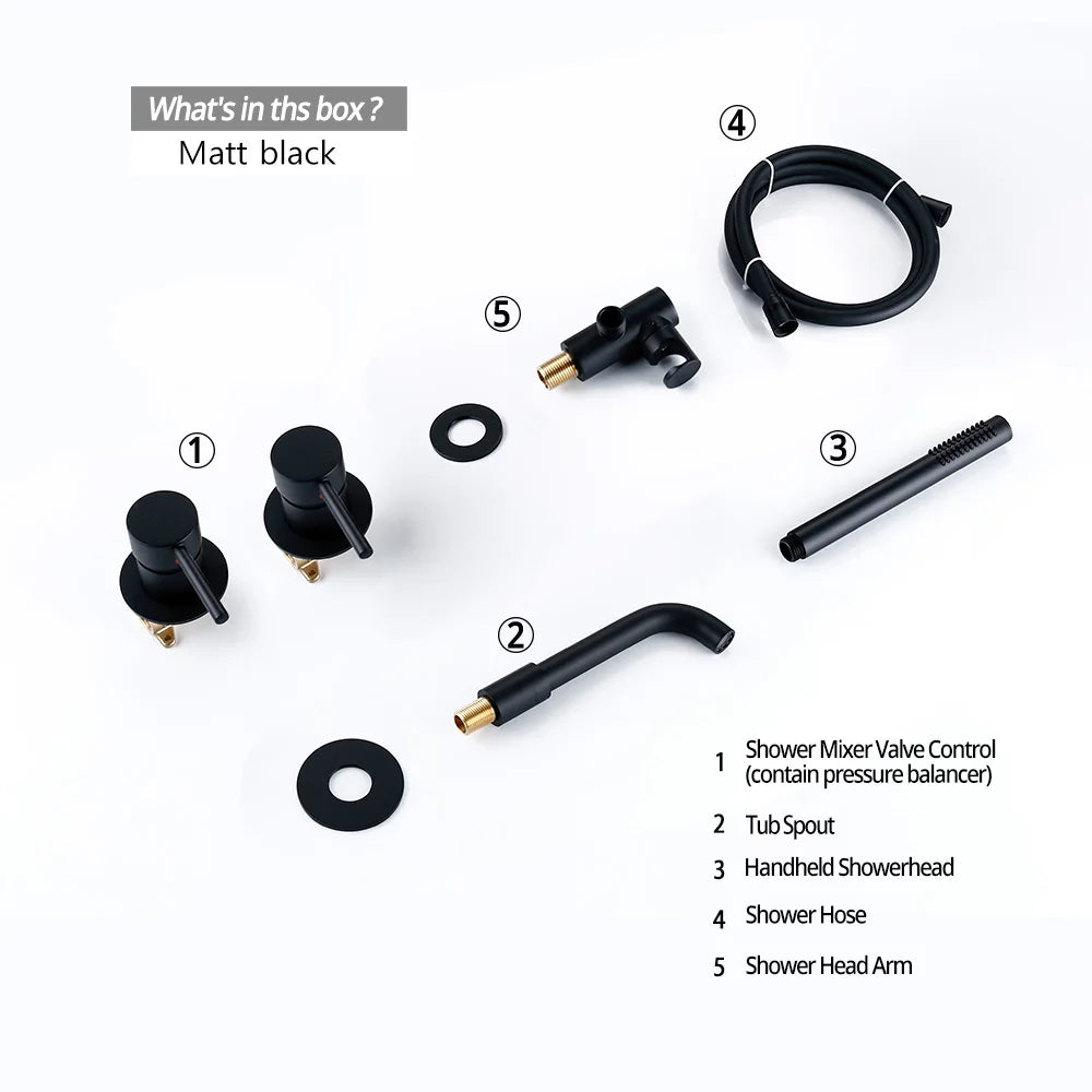 Shower Mixer Shower Set Hot & Cold 2 Way Diverter Shower Faucet Solid Brass With 150MM/210MM/260MM Bath Spout Mixing Shower  Kit