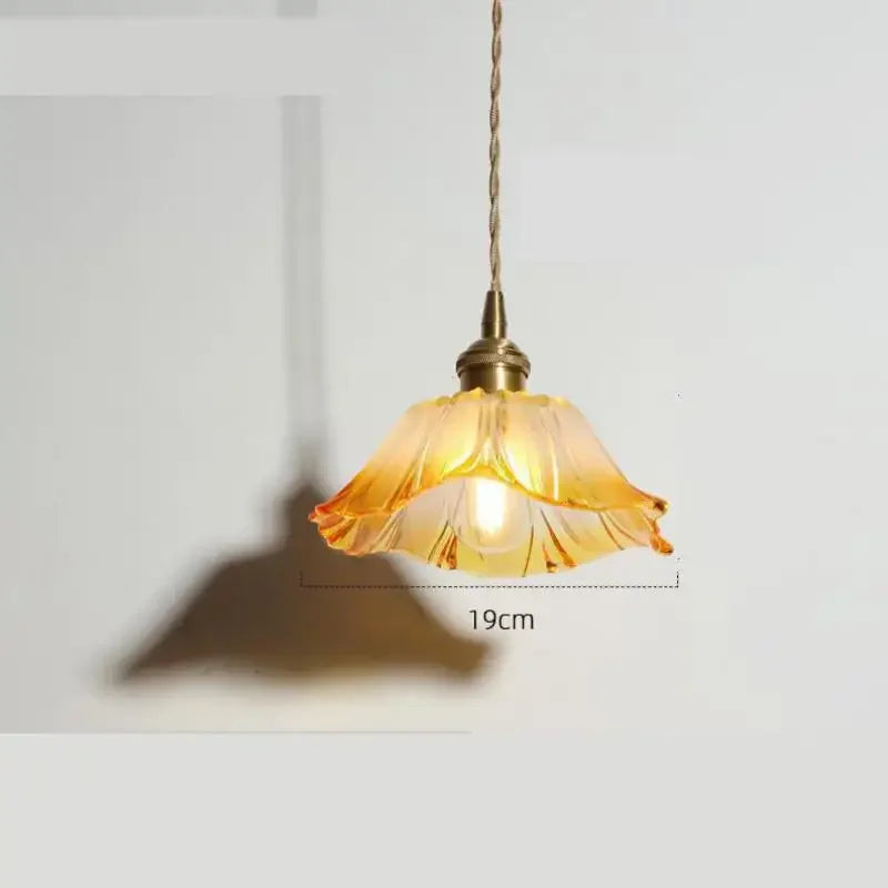 Japanese Style Brass Glass Flower Pendant Lights