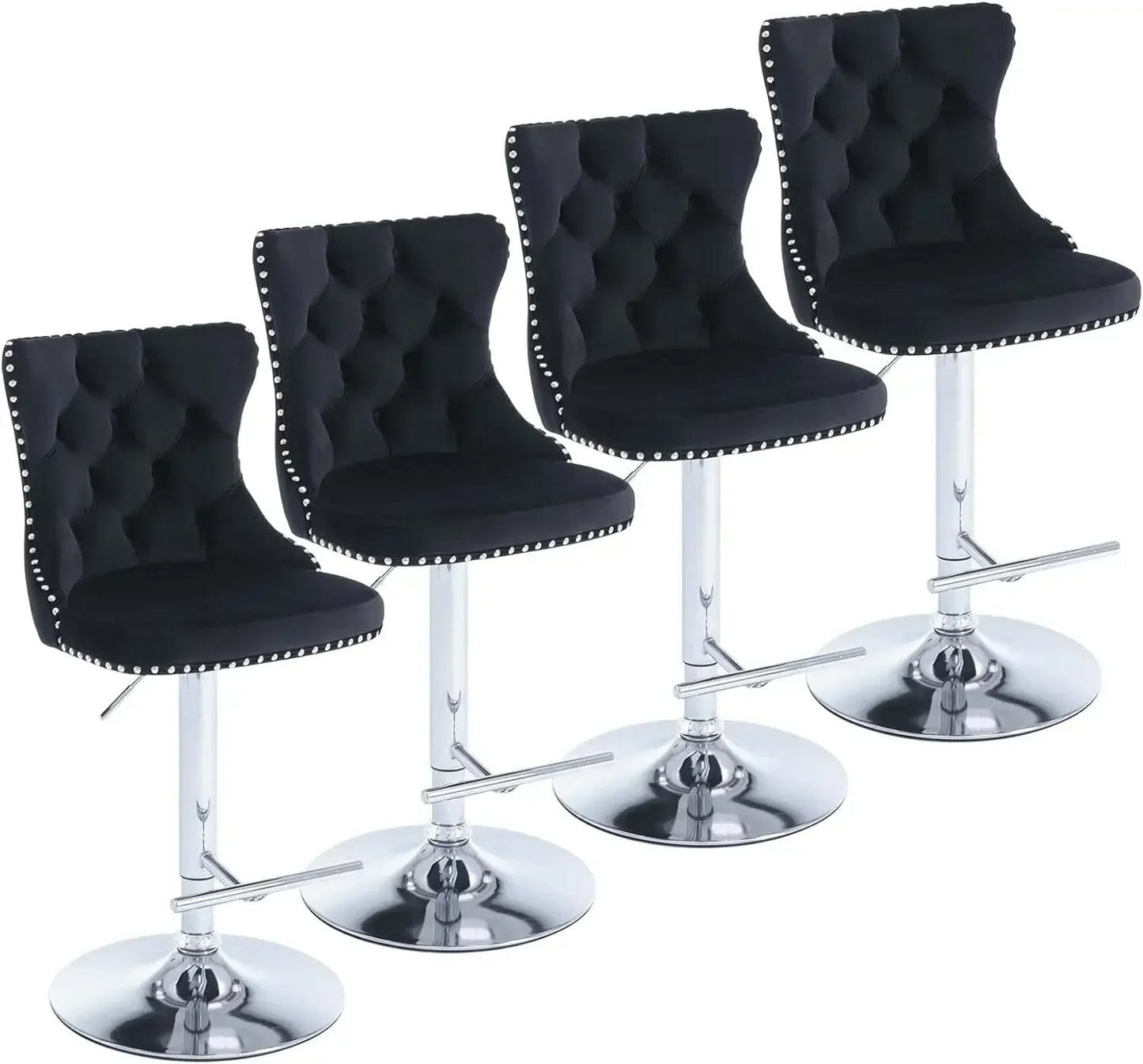 High Back Button Tufted Bar Stools Set of 4 Adjustable Counter Height