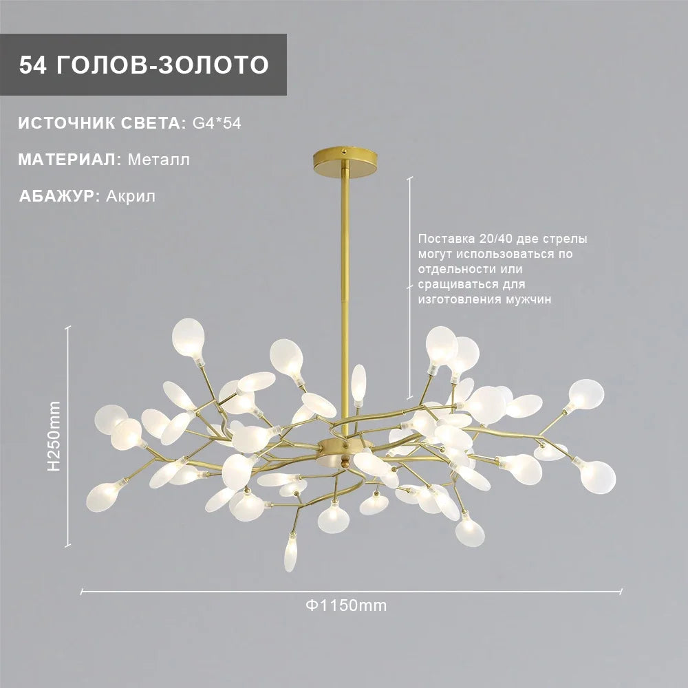 Artpad LED Firefly Ceiling Glass Hanging Chandelier Firefly Branches for Dining Room Living Room Hanging Lamp