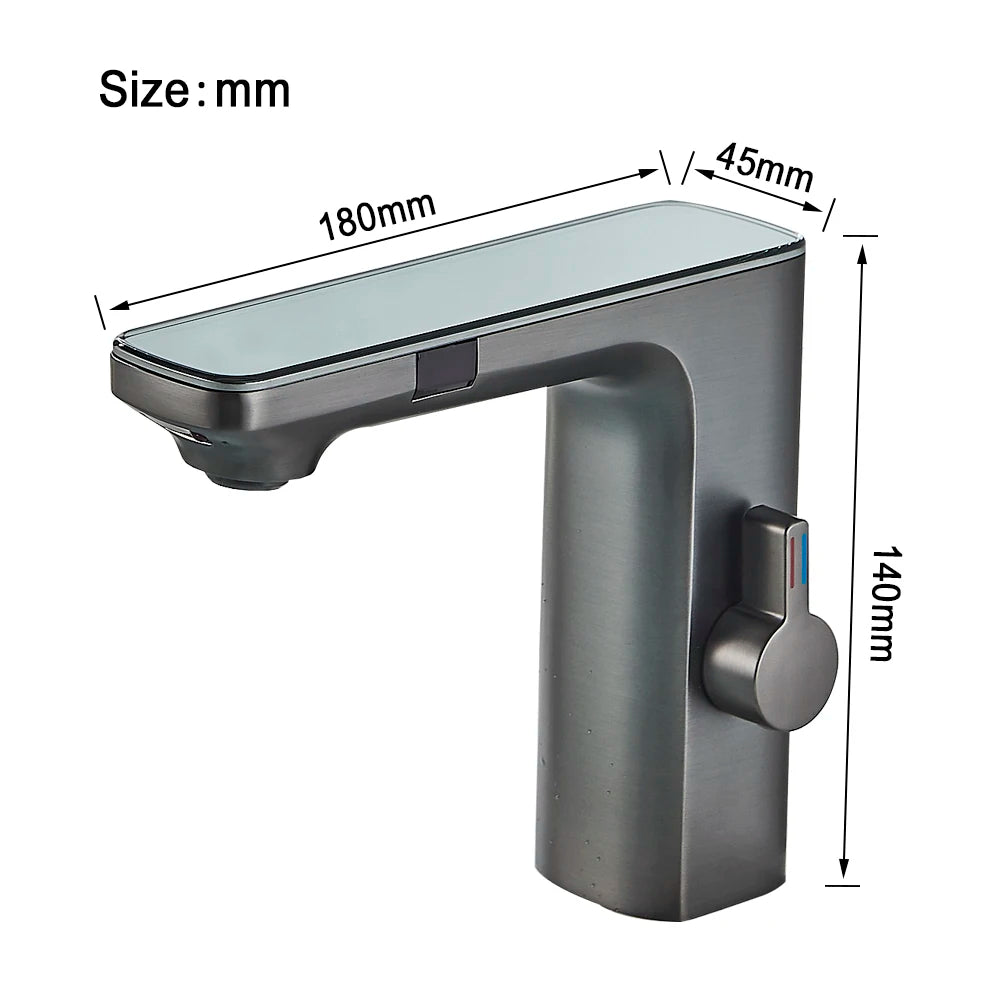 Black Gray Smart Sense Faucet Touchless Digital Display Basin Mixer Battery Power Hot Cold Mixed Water Inductive Bathroon Tap