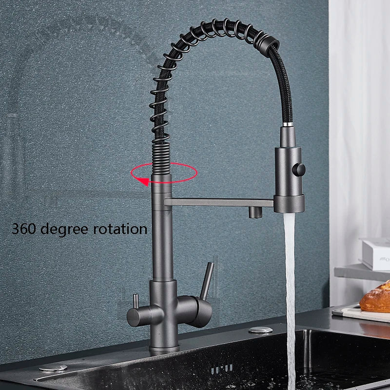 Senlesen Gun Grey Purified Kitchen Faucet Deck Mount Hot Cold Mixer Crane Tap Rotation Spray Stream Mode For Filter Drink Water