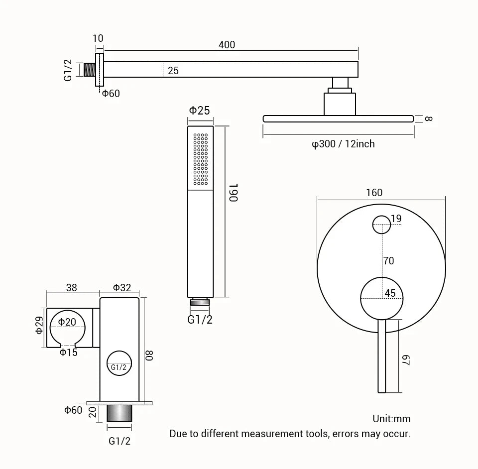 Shower Set Bath Brushed Rose Gold Rainfall Bathroom Faucet Brass Diverter Mixer Tap Hand Held 8-12" Head Wall Arm Valve Kit
