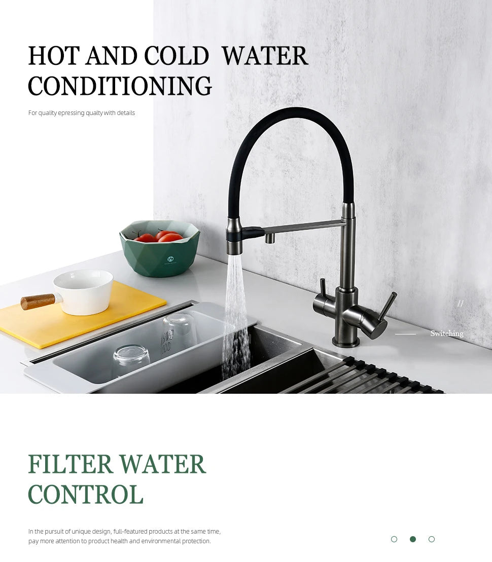 Gunmetal Kitchen Faucet  Brass 3 Ways Sink Mixer Black Hose Mount Pull Out Dual Spray Nozzle Water Kitchen Taps