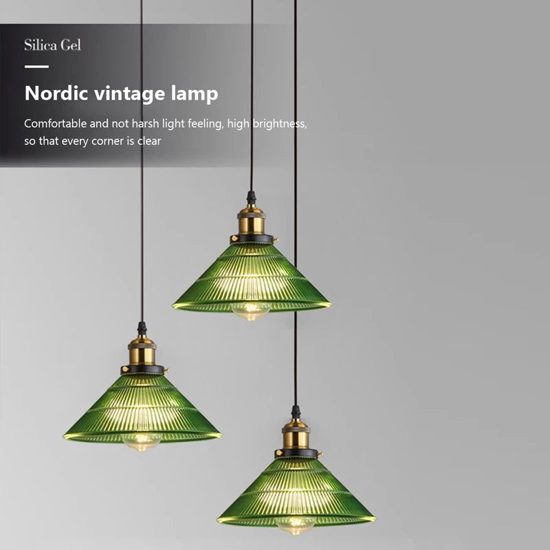 Suspension Green Stripe Glass Chandelier