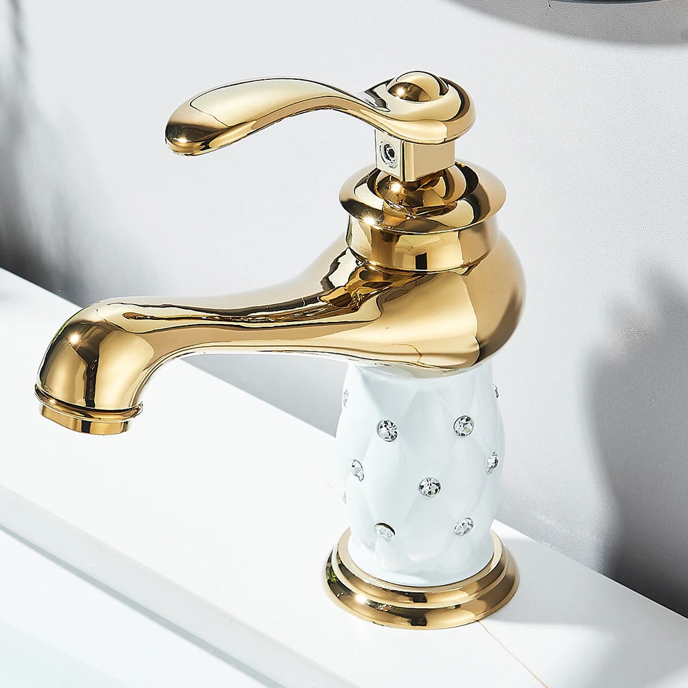 Bathroom Sink Faucets Diamond Gold Basin Faucet Single Handle Mixer Tap Hot Cold Water Mixer Water Crane
