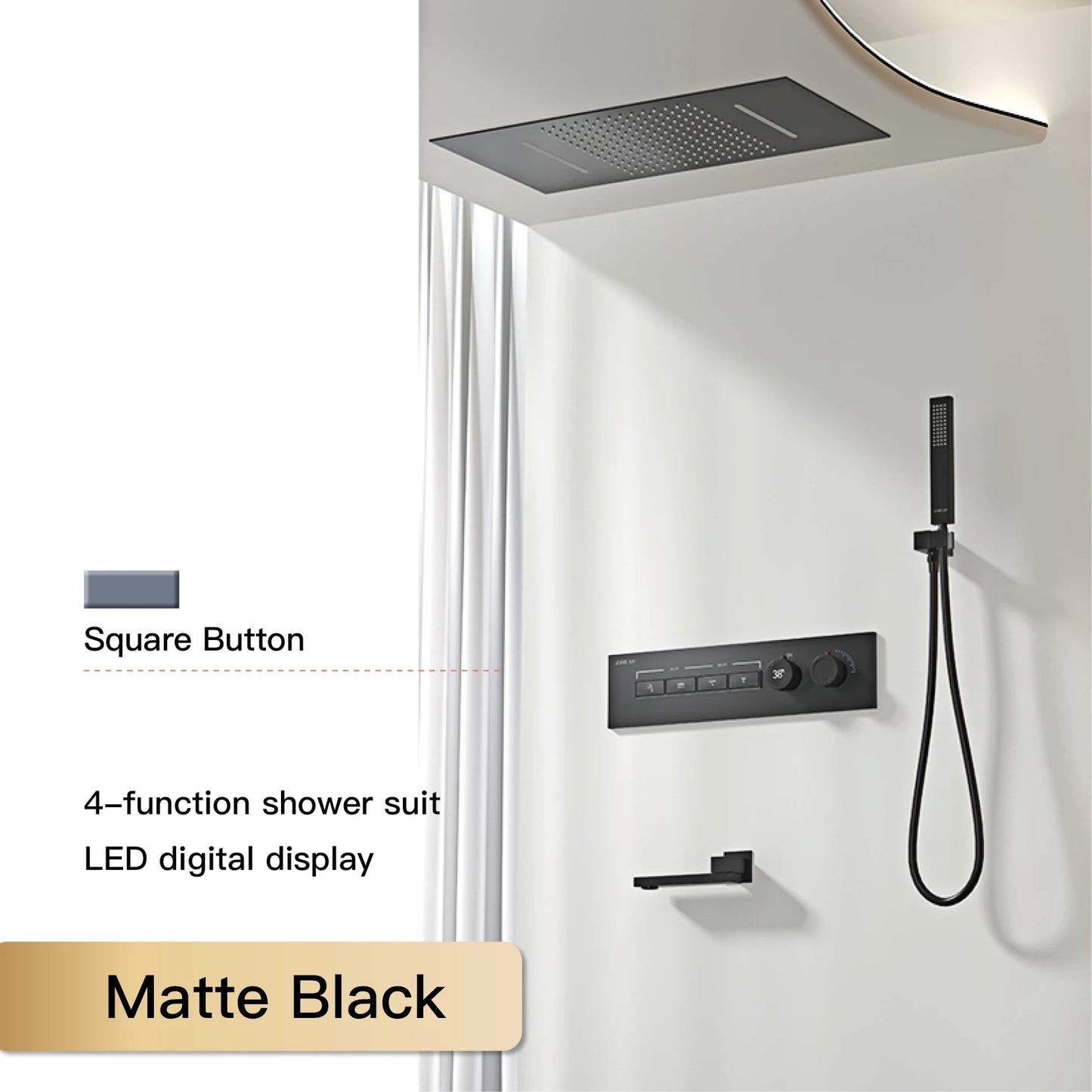 Luxury Black Brass Shower System LED Digital Display