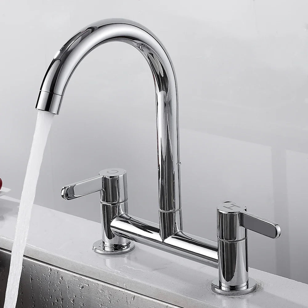 Kitchen Faucet Modern Double Handles Sink Tap 360° Swivel Spout Mixing Faucet Brass Bathroom Faucet for  Sink Deck Mounted