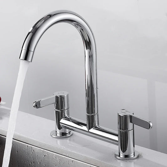 Kitchen Faucet Modern Double Handles Sink Tap 360° Swivel Spout Mixing Faucet Brass Bathroom Faucet for  Sink Deck Mounted
