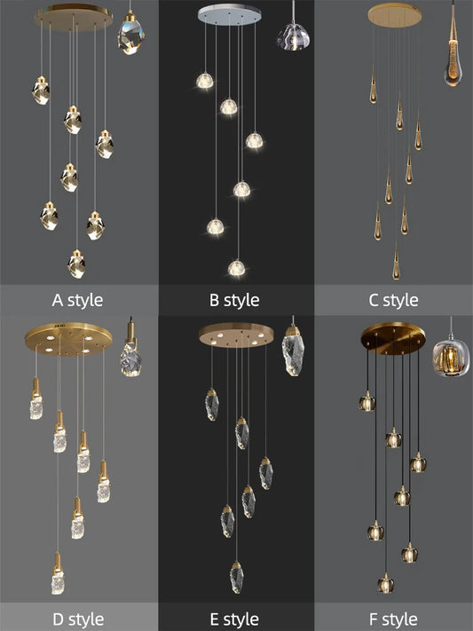 Crystal Chandelier Ceiling for Stairs Modern Led Ceiling Hanging Lamp for Living Room Dining Stair Pendant Lighting