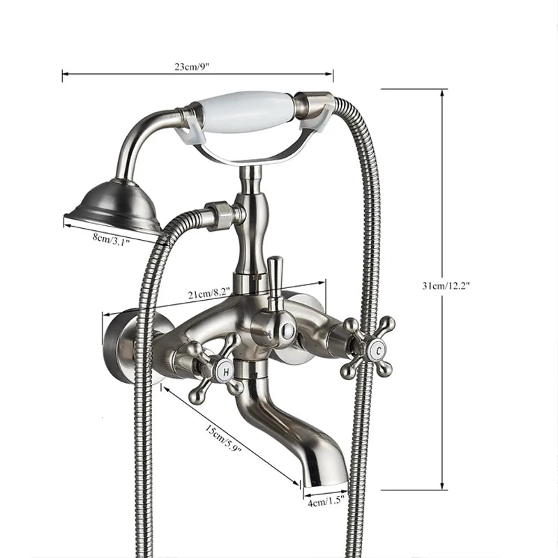 Shinesia Antique Brass Bathtub Shower Faucets Set Wall Mounted Bathroom Faucet With Shower Golden Bath Mixer