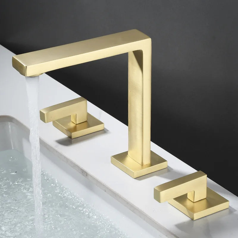 Three Hole Basin Faucet Brass Gun Grey Bathroom Faucet Cold and Hot Water Black Mixer Tap 3 Pieces Bathtub torneiras de cozinha