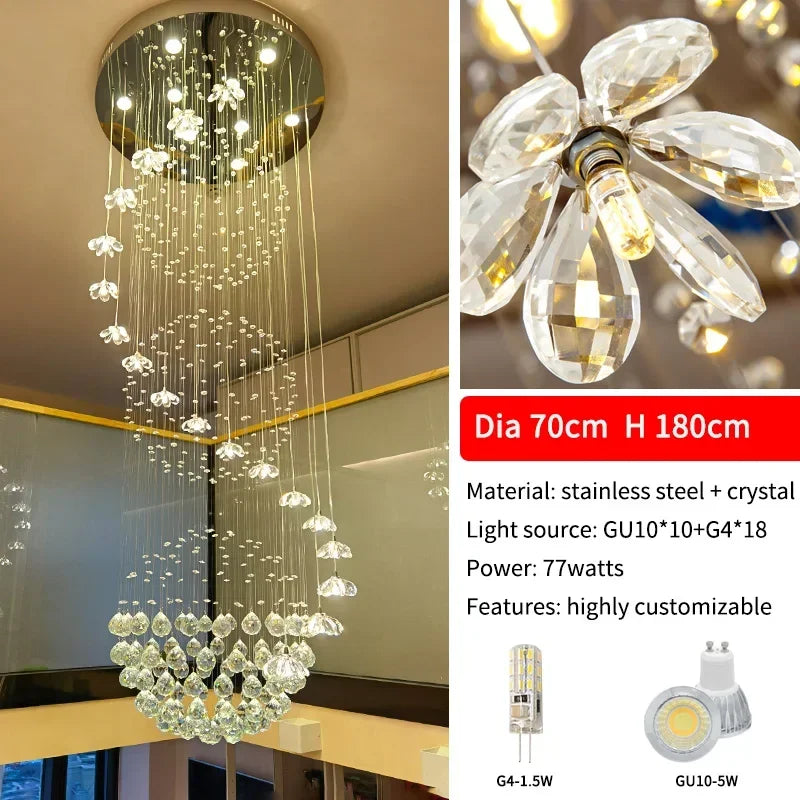 Modern Long Staircase Crystal Chandelier