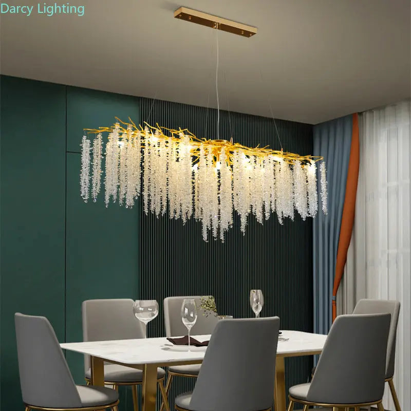 Nordic Crystal Tassel Chandelier for Living Room Hall Restaurant Decoration Luxury Ceiling Pendant Lights Indoor Lighting