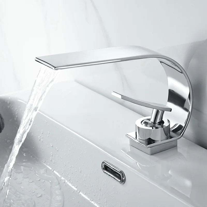 Deck Mount Waterfall Bathroom Basin Faucet