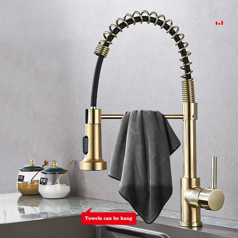 Kitchen Faucet Pull Out Stream Sprayer Deck Mounted Matte Black Mixer Tap 360 Degree Rotation  Kitchen Sink Hot Cold Taps