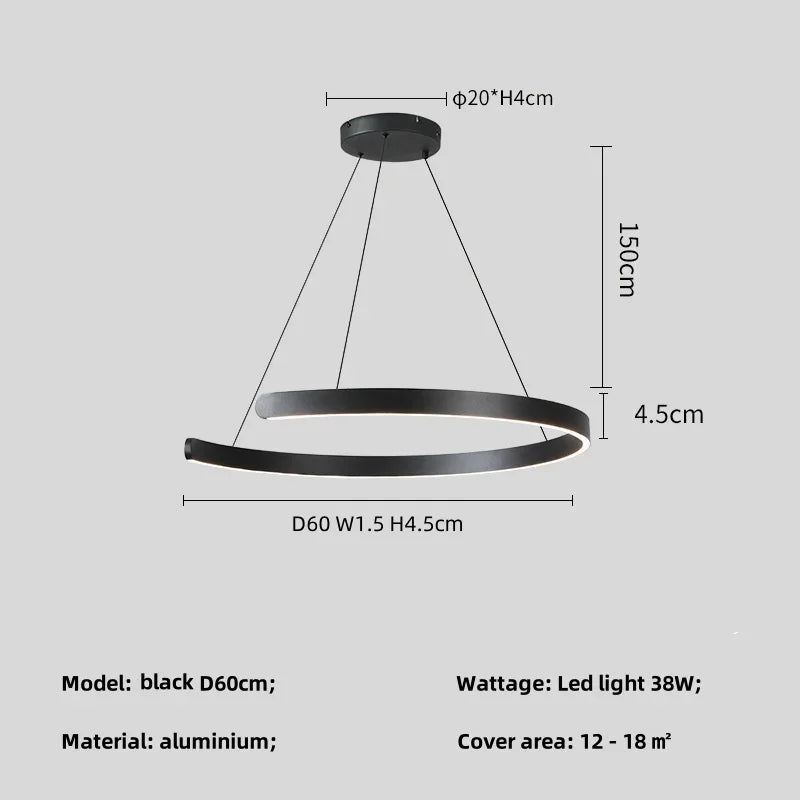 Modern Minimalist Semicircular Ring Led Chandelier For Lighting Living Dining Room Pendant Light Bedroom Hanging Lamp Luminarias