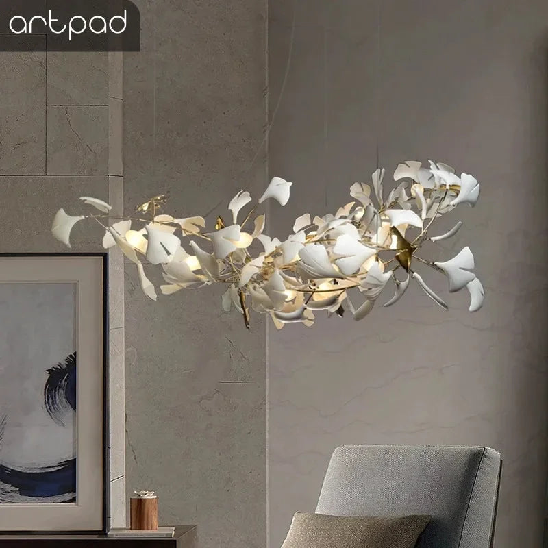 Round Ginko Leaf Chandelier Light For Bedroom Living Dining Room Modern New Porcelain Leaves Pendant Lights Hanging Chandeliers