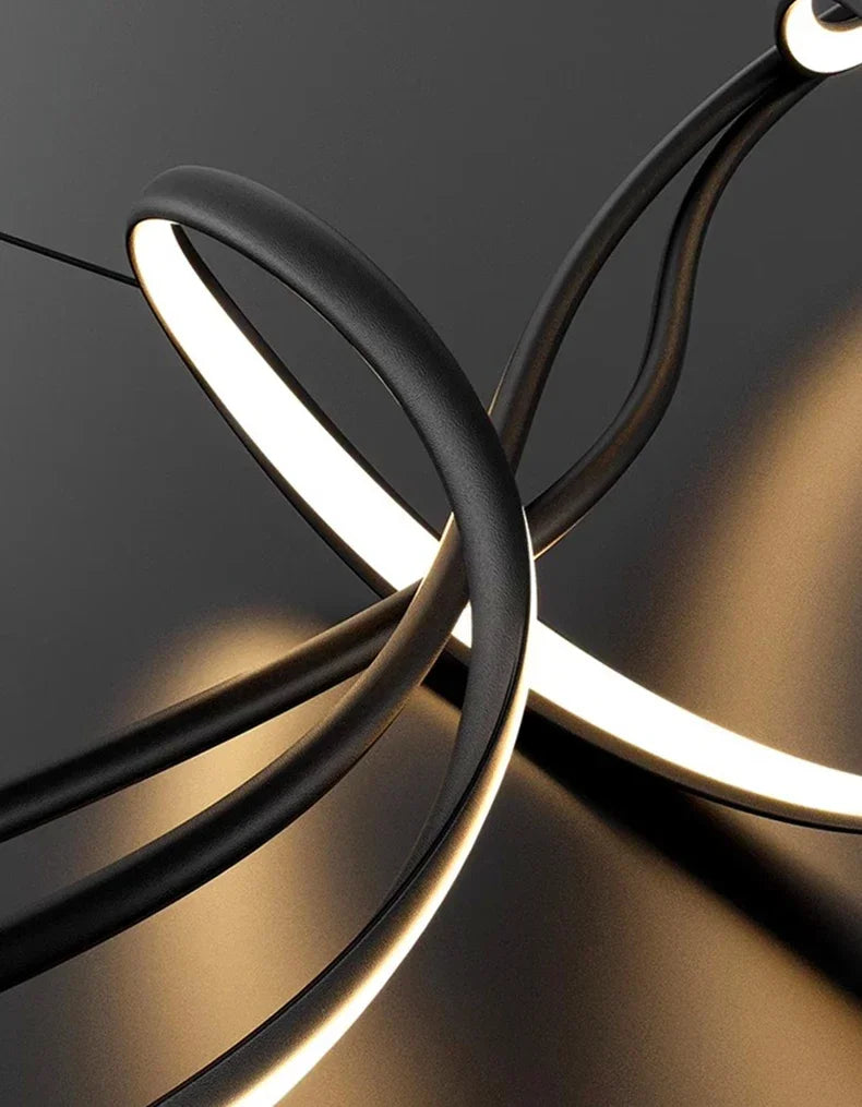 Modern Lines Led Pendant Light for Restaurant Dining Room Tables Kitchen Bar Counter Black Chandelier Home Decor Light Fixture