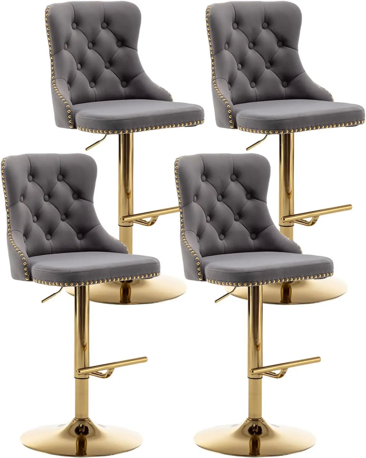 Velvet Button & Nailheads Trim Bar Stools Set of 4 Counter Height Bar Stools